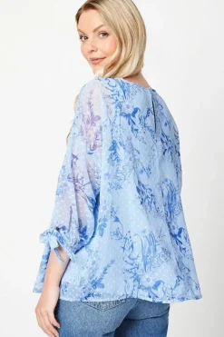 Printed Dobby Cape Sleeve Top