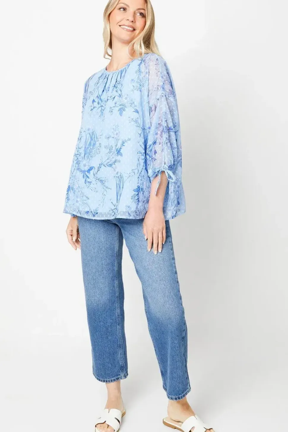Printed Dobby Cape Sleeve Top