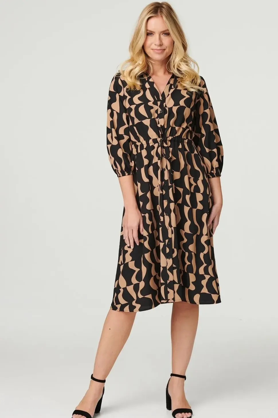 Printed Drawstring Shirt Dress