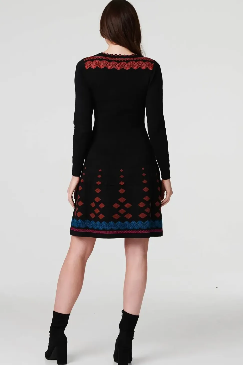 Printed Fit & Flare Dress with Scarf