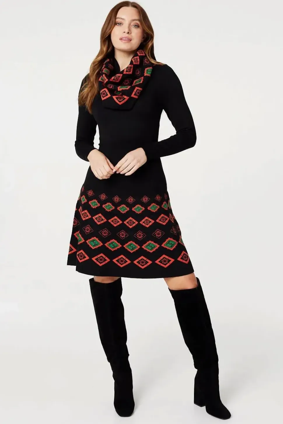 Printed Fit & Flare Knit Dress