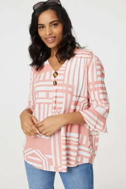 Printed 3/4 Flare Sleeve Blouse
