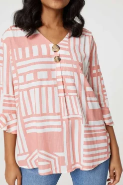 Printed 3/4 Flare Sleeve Blouse