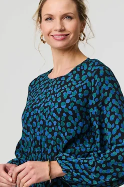 Printed Flare Sleeve Ruffled Midi Dress