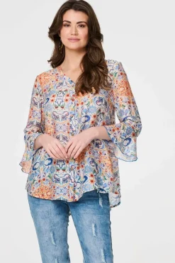 Printed 3/4 Flute Sleeve Blouse