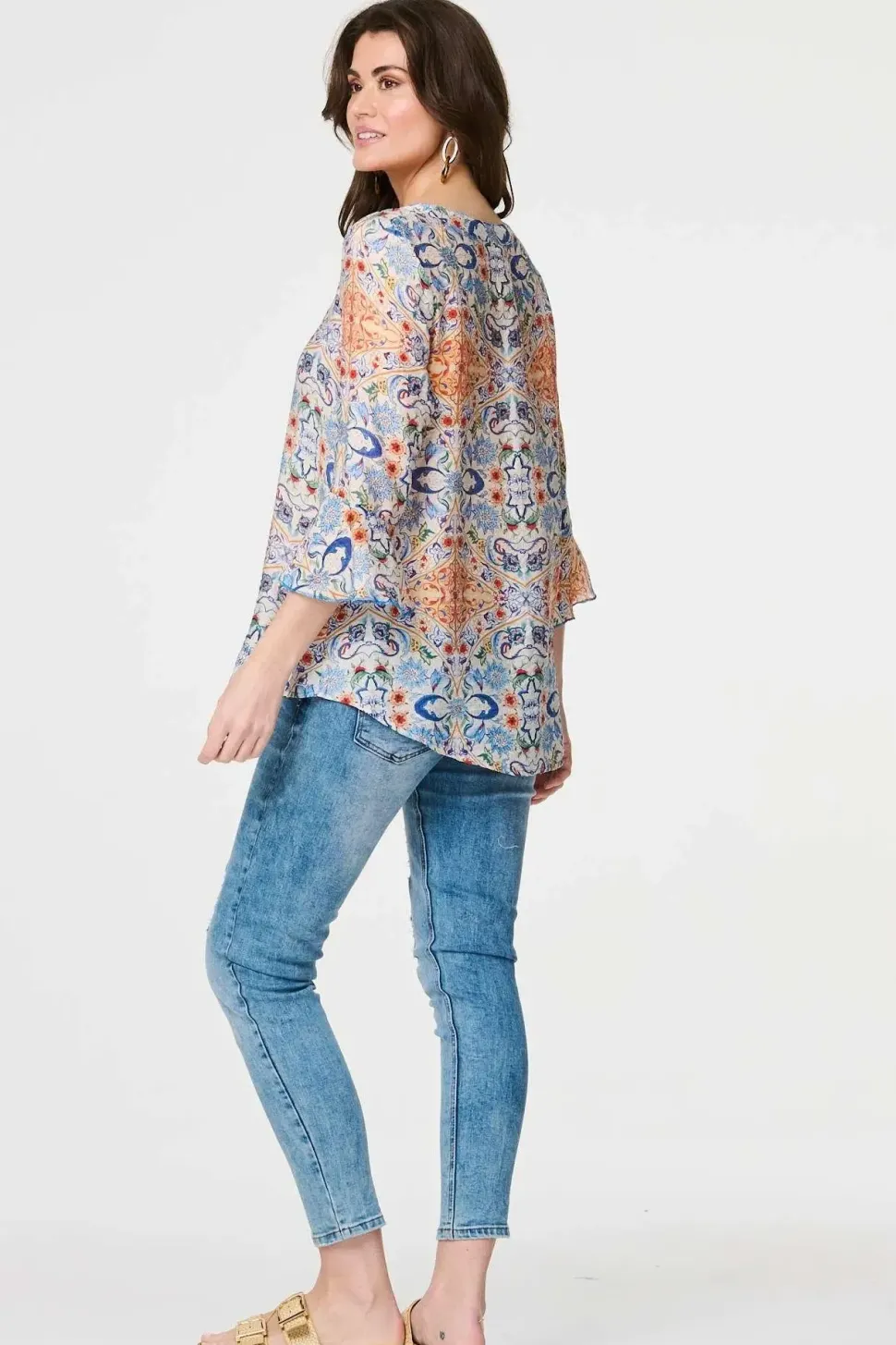 Printed 3/4 Flute Sleeve Blouse