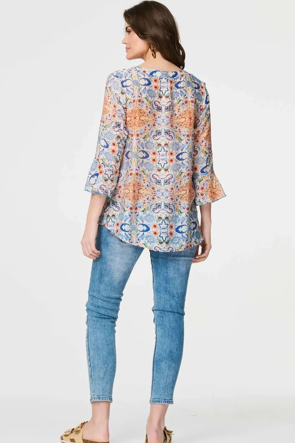 Printed 3/4 Flute Sleeve Blouse