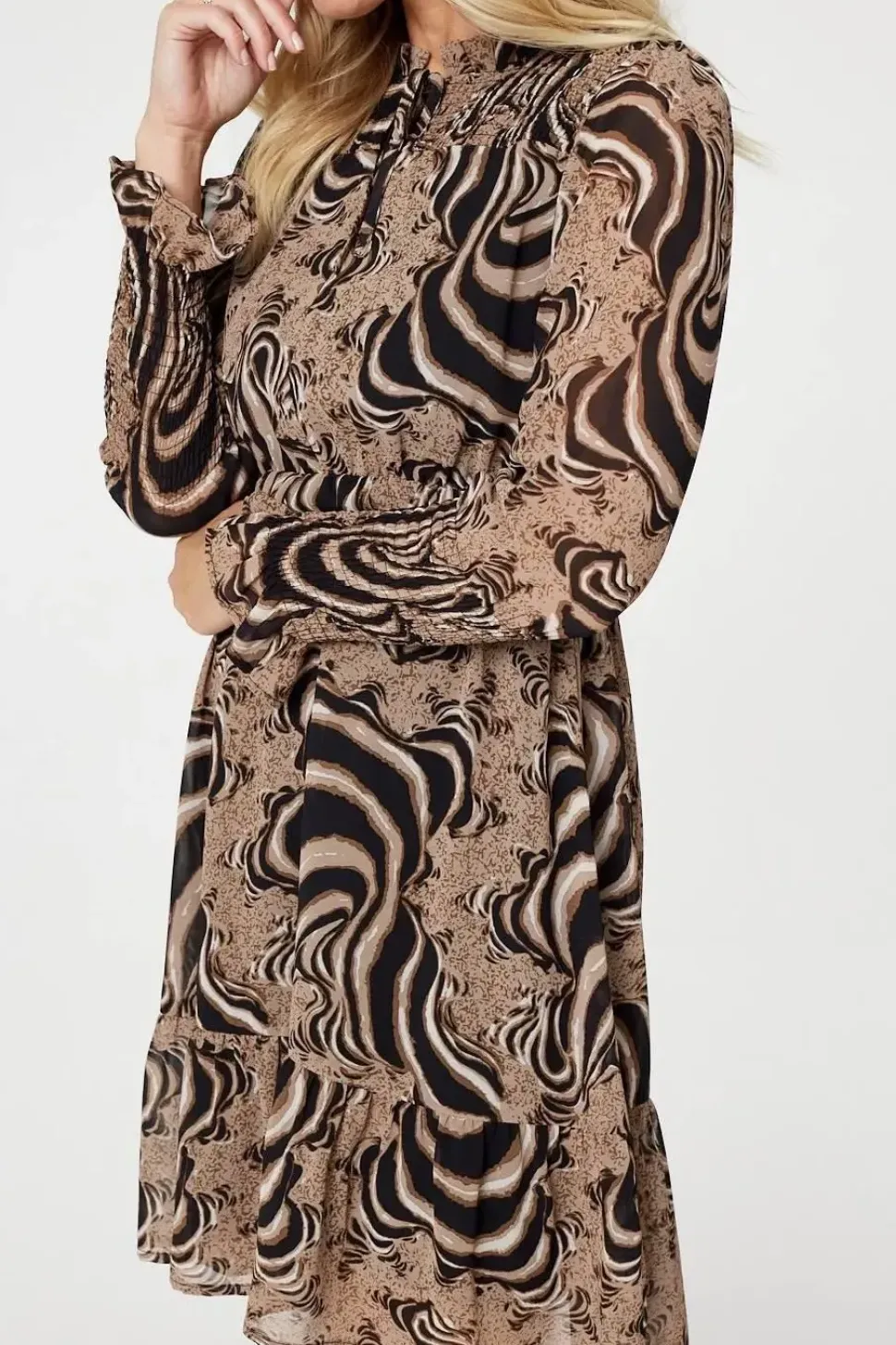 Printed Frill Neck Short Dress