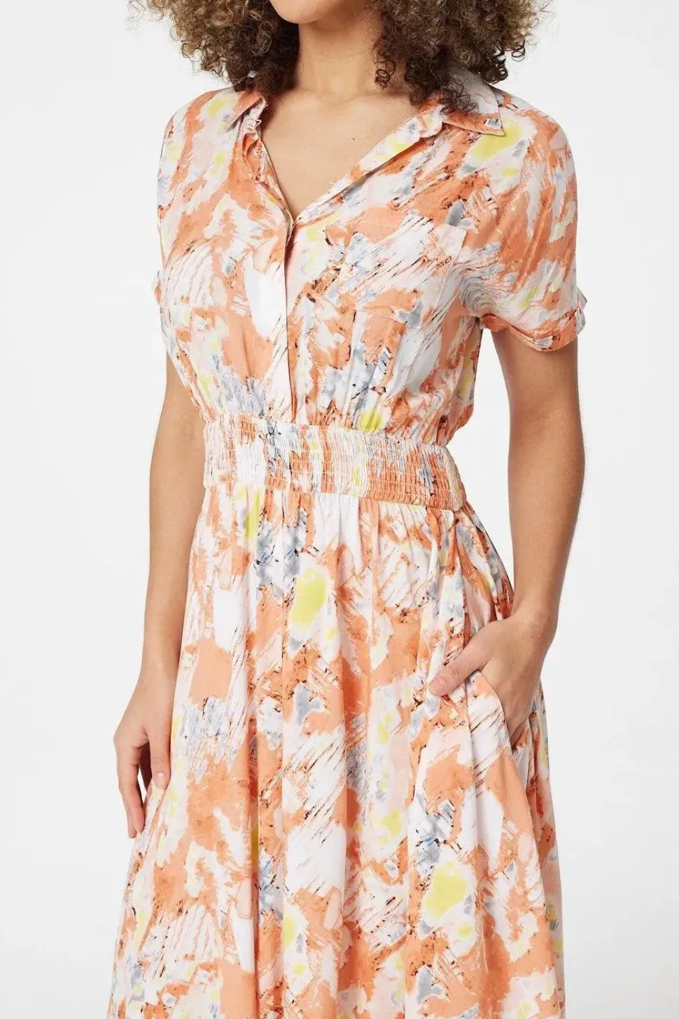 Printed Front Pocket Shirt Dress