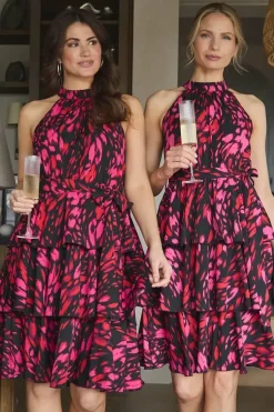 Printed Halter Neck Tiered Dress