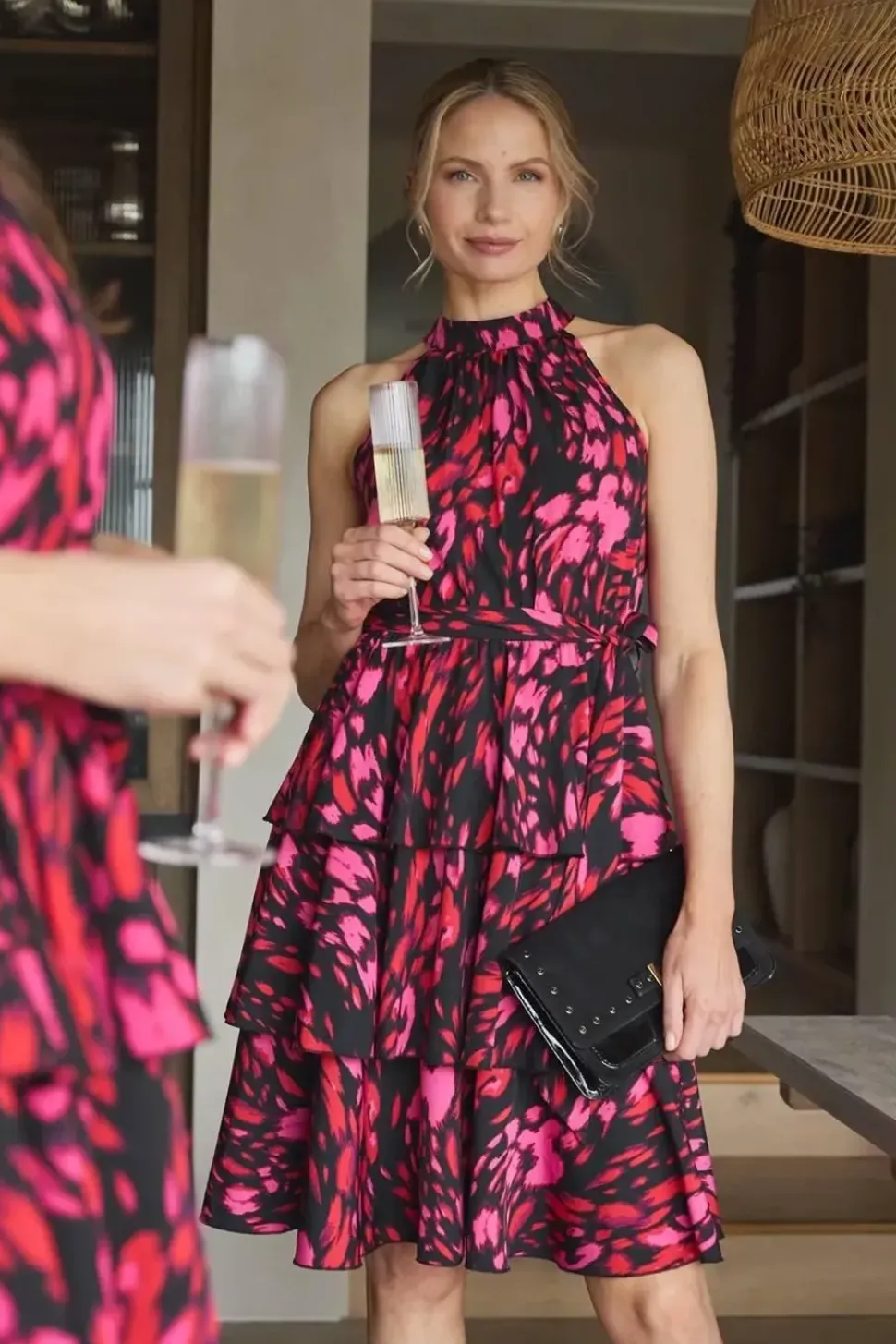 Printed Halter Neck Tiered Dress