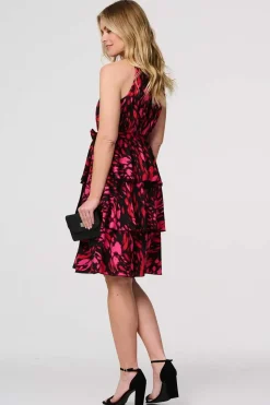 Printed Halter Neck Tiered Dress