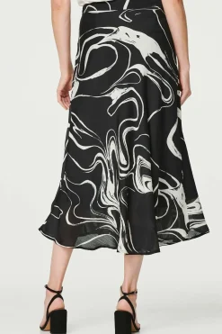 Printed High Waist A-Line Midi Skirt
