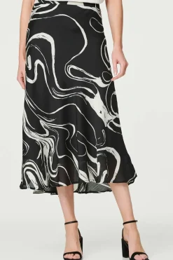 Printed High Waist A-Line Midi Skirt