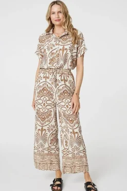 Printed High Waist Wide Leg Trousers