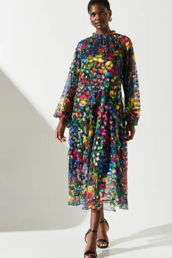 Printed Jacquard Mesh Dress