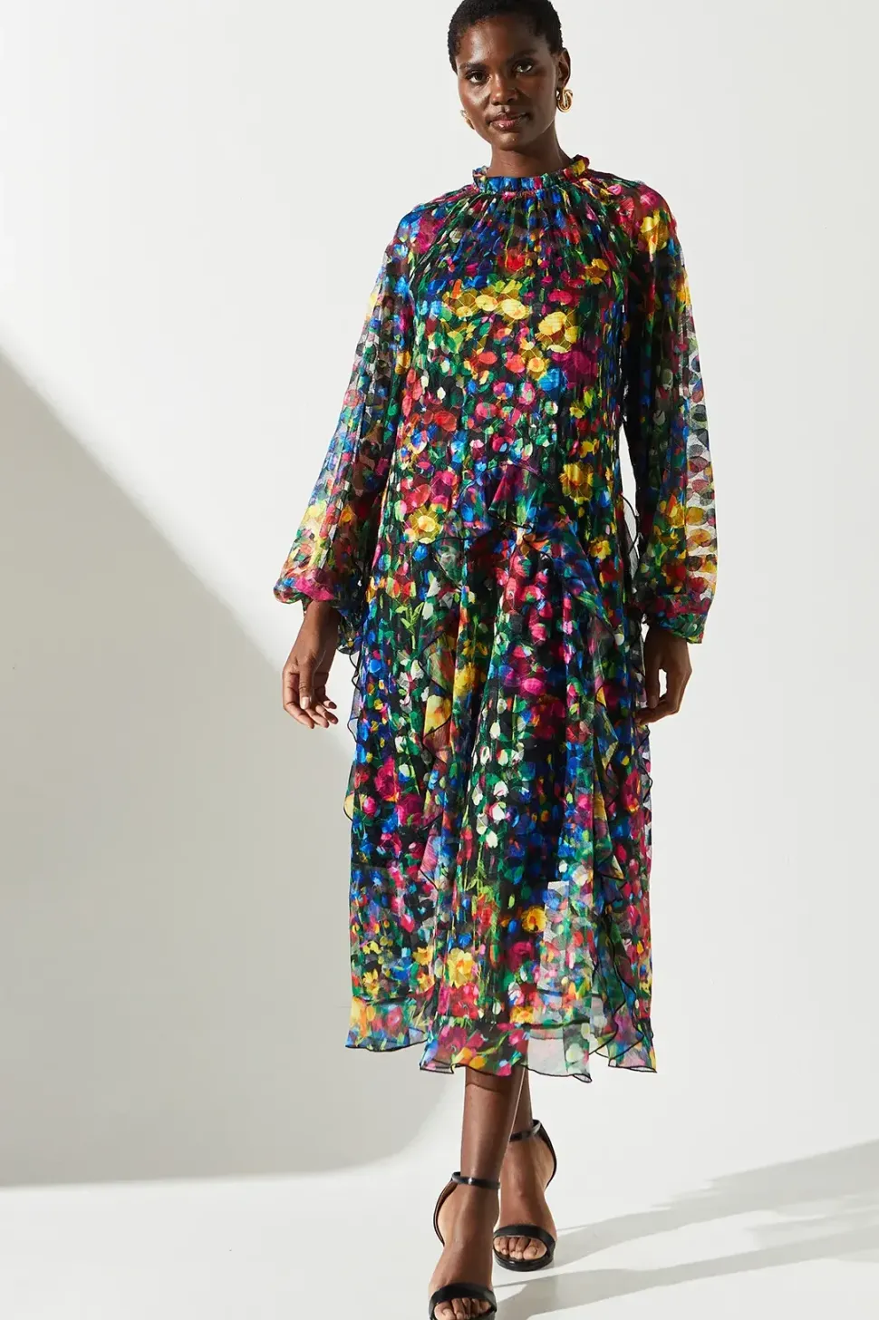 Printed Jacquard Mesh Dress