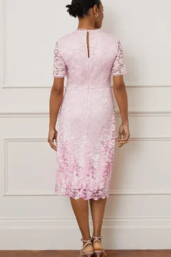 Printed Lace Short Sleeve Midi Dress