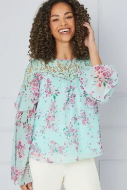 Printed Lace Trim Blouse