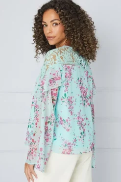 Printed Lace Trim Blouse