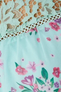 Printed Lace Trim Blouse