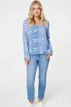 Printed Long Sleeve Blouse Top