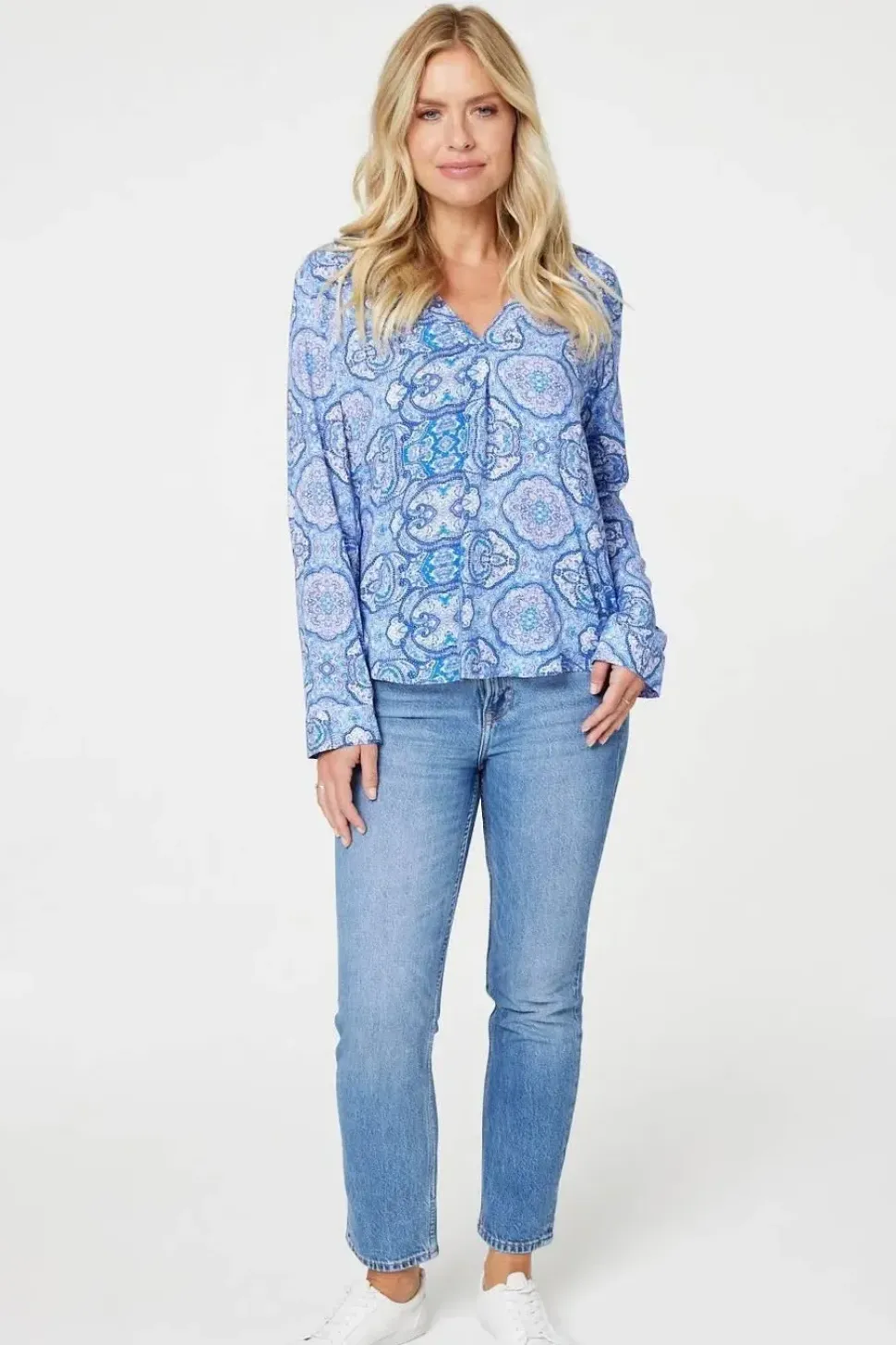 Printed Long Sleeve Blouse Top