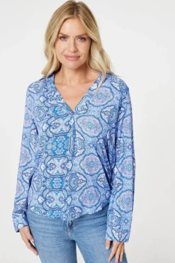 Printed Long Sleeve Blouse Top