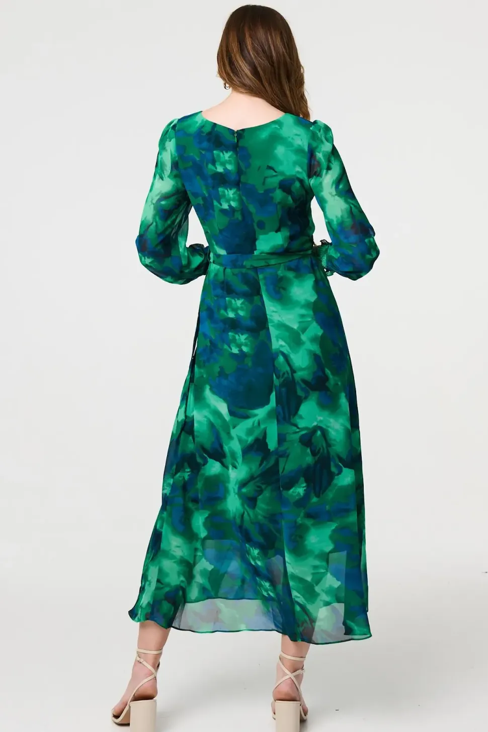 Printed Long Sleeve Chiffon Midi Dress