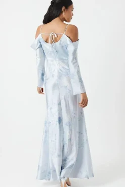 Printed Long Sleeve Cowl Bridesmaid Dress
