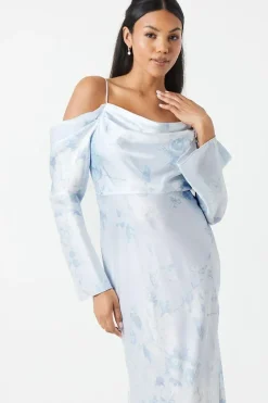Printed Long Sleeve Cowl Bridesmaid Dress