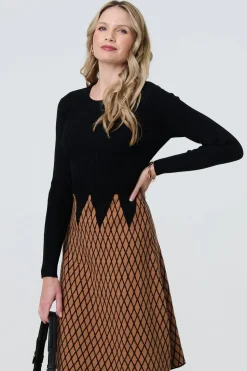 Printed Long Sleeve Jumper Midi Dress
