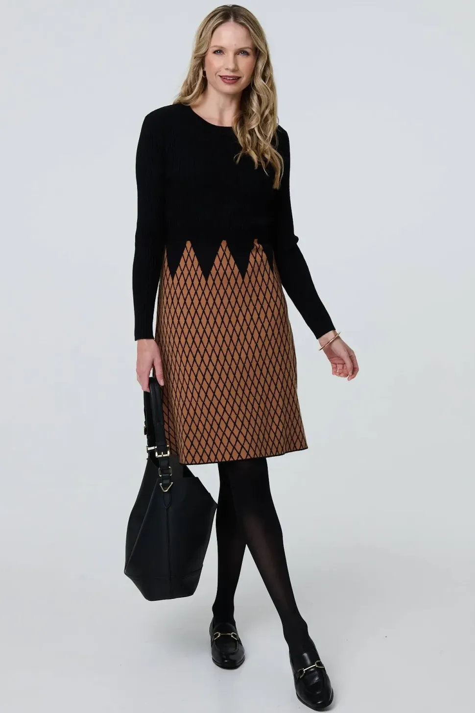 Printed Long Sleeve Jumper Midi Dress