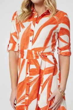 Printed Long Sleeve Midi Shirt Dress