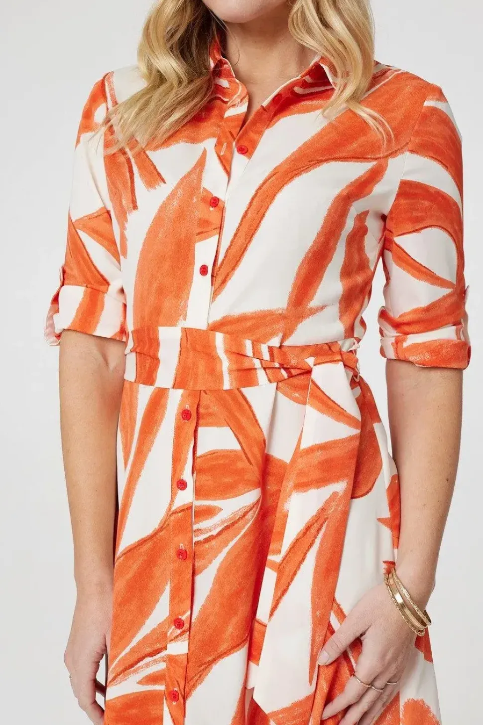 Printed Long Sleeve Midi Shirt Dress
