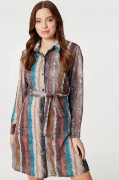 Printed Long Sleeve Shirt Dress