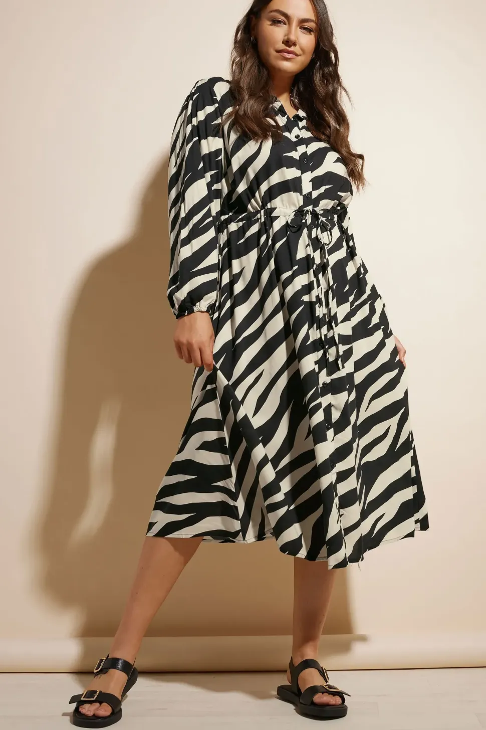Printed Long Sleeve Shirt Dress