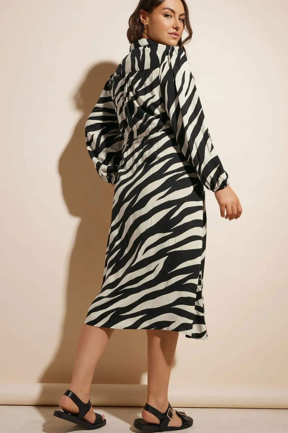 Printed Long Sleeve Shirt Dress