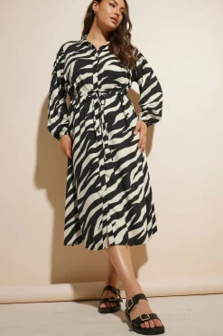 Printed Long Sleeve Shirt Dress