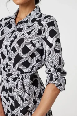 Printed Long Sleeve Shirt Maxi Dress