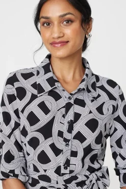 Printed Long Sleeve Shirt Maxi Dress