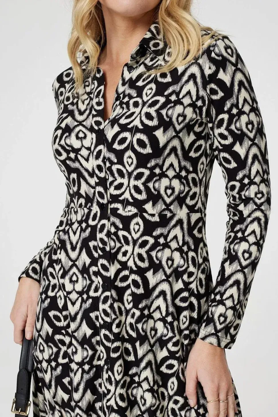 Printed Long Sleeve Short Shirt Dress