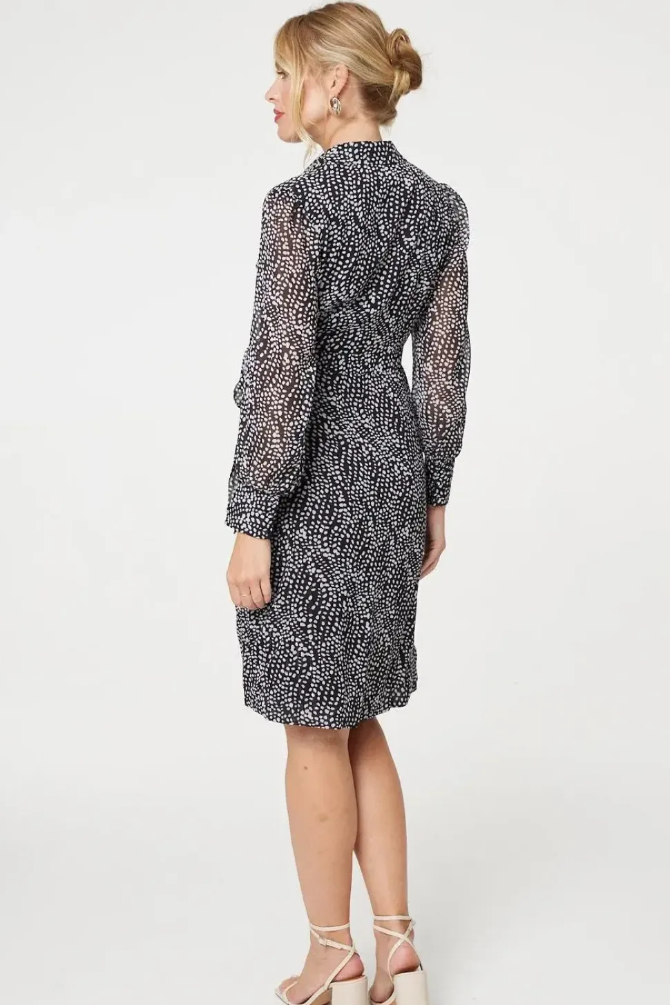 Printed Long Sleeve Wrap Front Short Dress