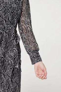 Printed Long Sleeve Wrap Front Short Dress