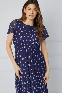 Printed Mesh High Low Midaxi Dress