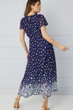 Printed Mesh High Low Midaxi Dress