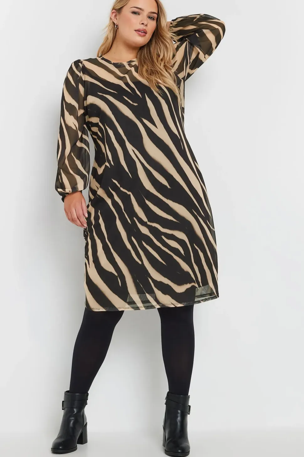 Printed Mesh Mini Dress