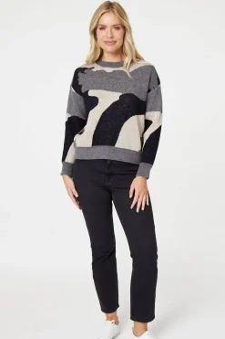 Printed Metallic Knit Jumper
