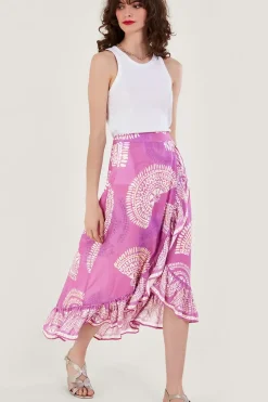 Printed Mock Wrap Skirt