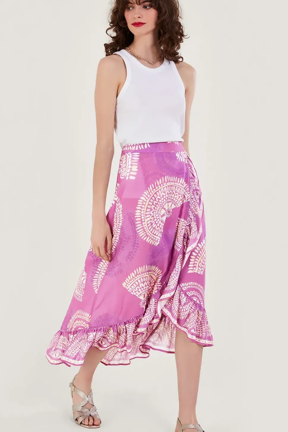 Printed Mock Wrap Skirt